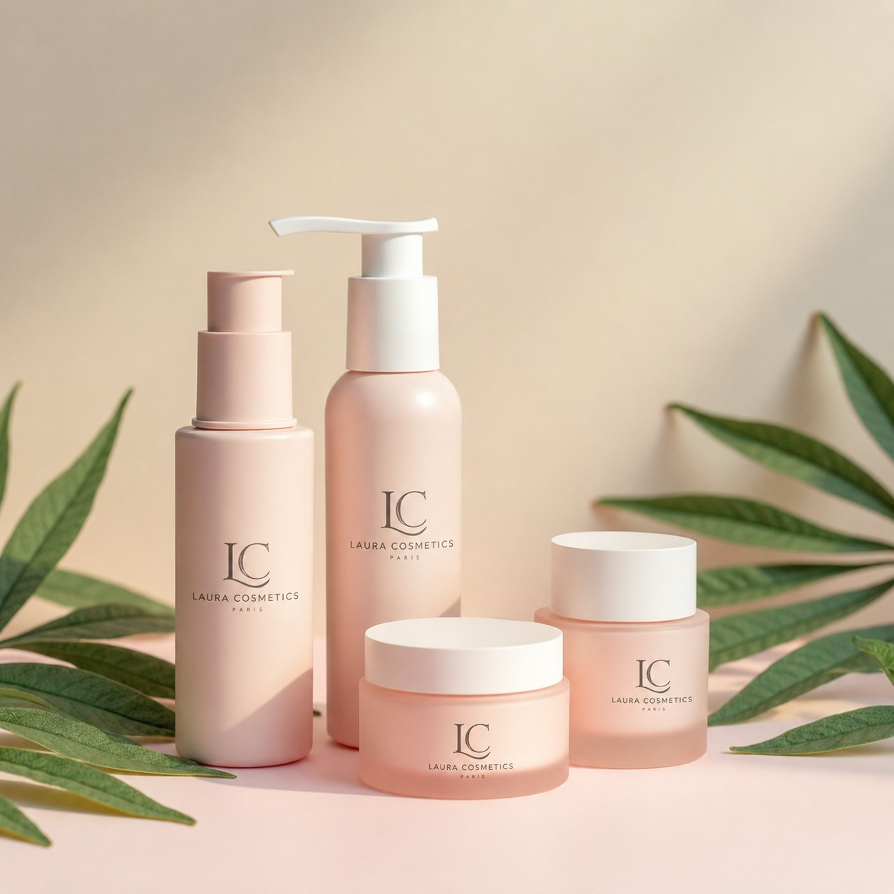 Gamme de soins Laura Cosmetics et feuillage botanique